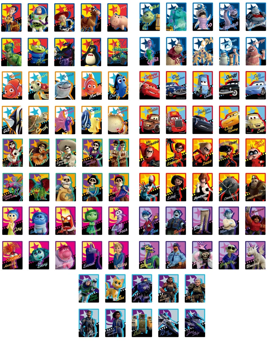 A set of 10 collectible character cards with a display stand