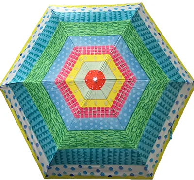 Detailed view of the Lawson original design umbrella canopy showing vibrant colors