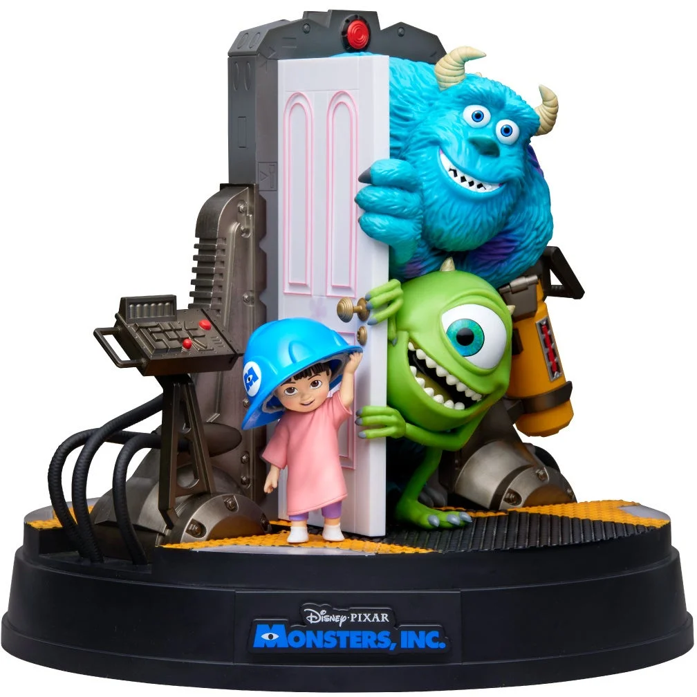 A large figure inspired by the Monsters, Inc. movie poster