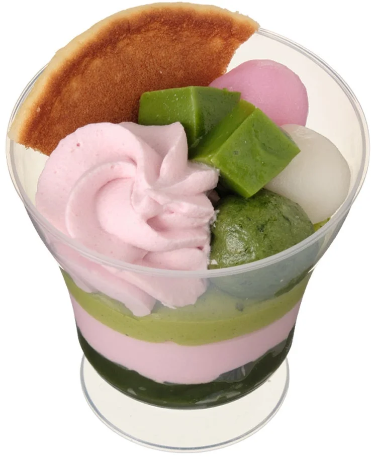 Colorful Japanese Parfait with matcha jelly and three-color dango