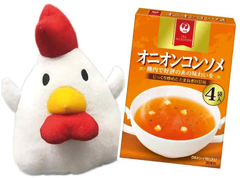 からあげクンぬいぐるみとJALスープ オニオンコンソメ1か月分