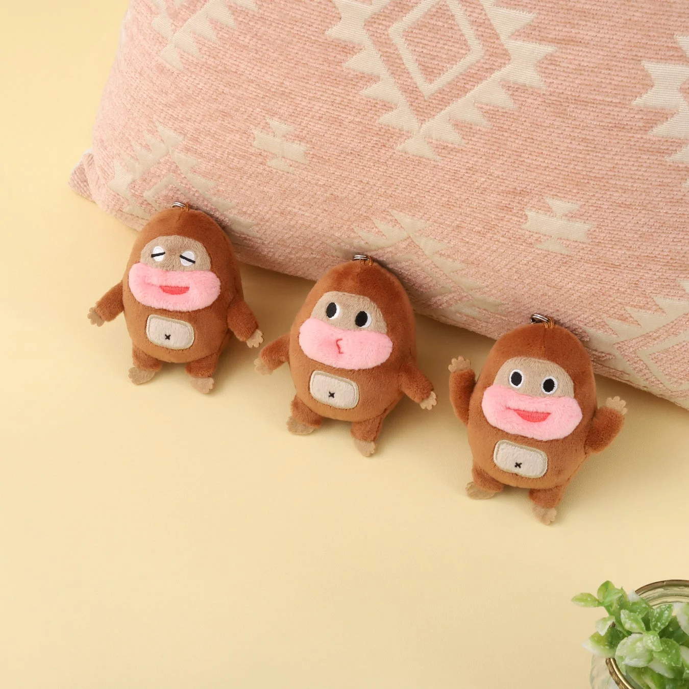 Close-up of the plush mascot with big eyes