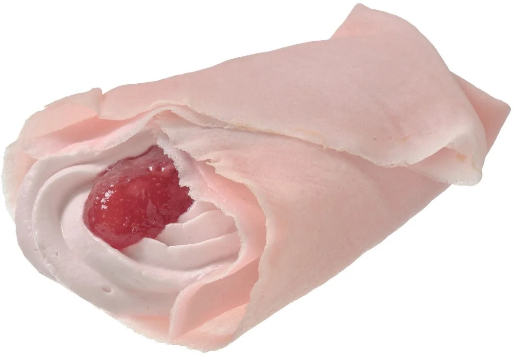 Japanese style crepe with sakura bean paste and strawberry sauce