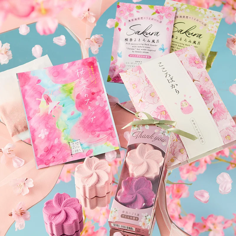 空想バスバッグ　桜並木のスキップ サクラお福わけバスセット ダルマ　とろみバスパウダー サクラ バスタブレットセット