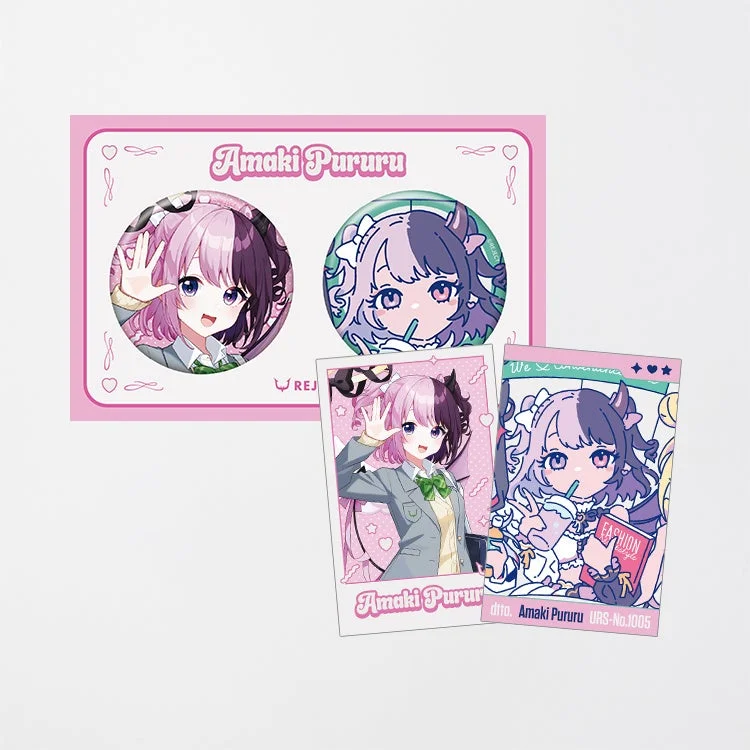 Amaki Pururu x FamilyMart Cheki-style Card & Badge Set