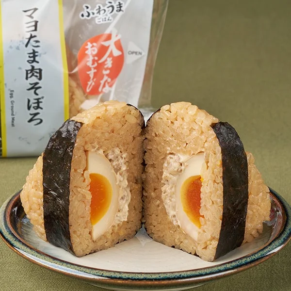 Big Onigiri with Meat Soboro and Soft-boiled Egg