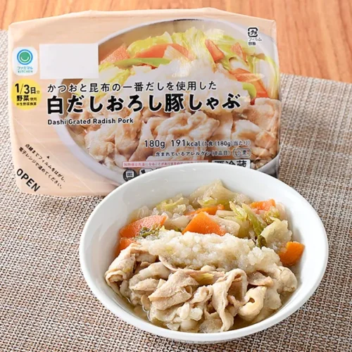 かつおと昆布の一番だしを使用した白だしおろし豚しゃぶ