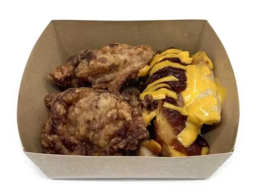 BBQ Cheese Sauce Potatoes & Fried Chicken