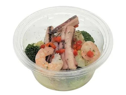 Squid, Shrimp, and Broccoli in Olive Oil