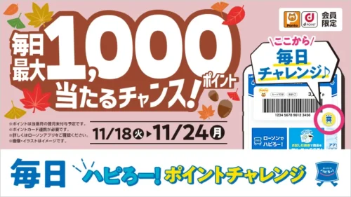 ローソンアプリで運試し！毎日挑戦できる「ハピろー！ポイントチャレンジ」で最大1,000ポイントを当てよう！