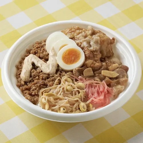 마늘 돼지비계가 핵심인 가라아게 & 돼지불고기 츠키미 덮밥