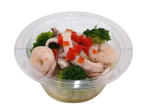Squid, Shrimp, and Broccoli in Olive Oil