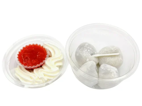 Dip Daifuku with Strained Red Bean Paste, Strawberry Sauce & Whip
