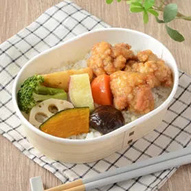 Fried Chicken with Black Vinegar Bento (Mochi Barley Rice)