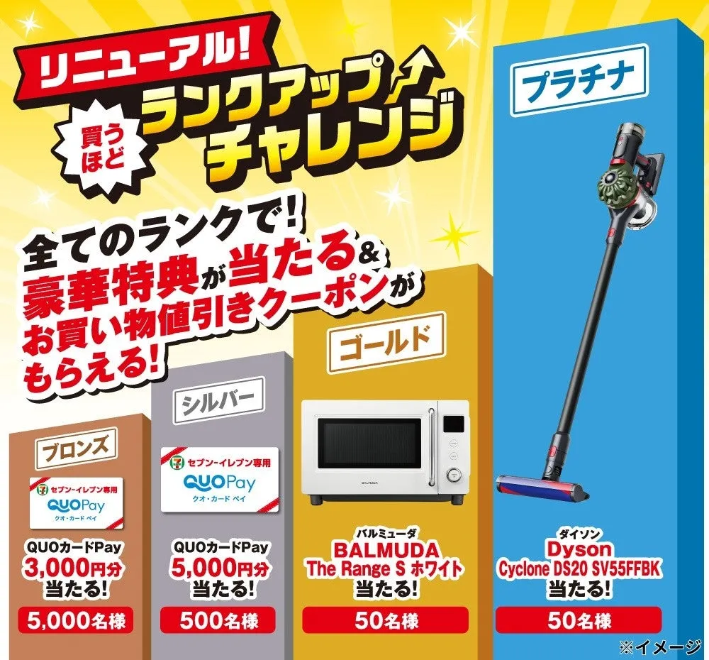 セブンイレブン3月の「ランクアップチャレンジ」が豪華！ダイソンやバルミューダが当たるチャンス
