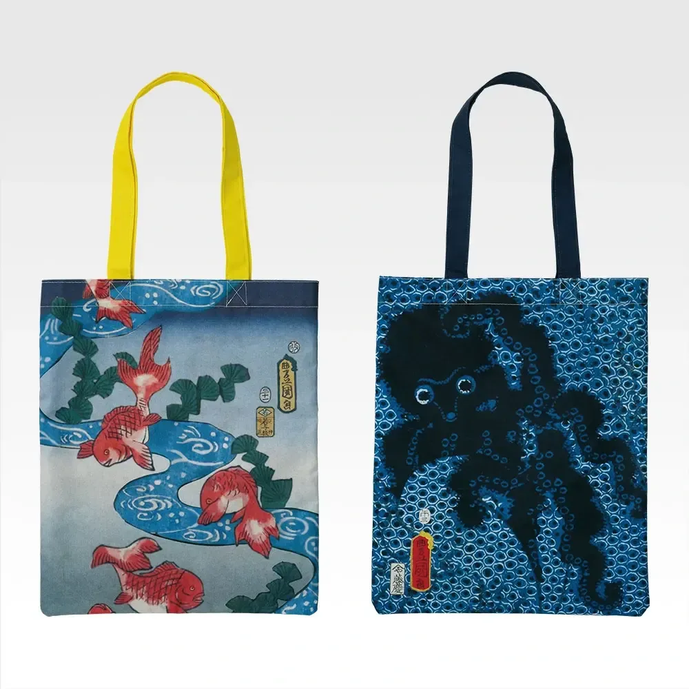 Ukiyo-e kimono pattern tote bags