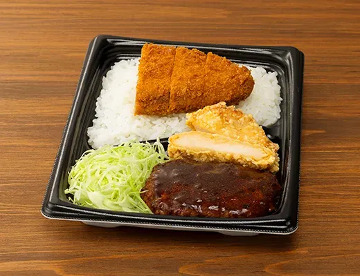 合わせすぎ!ハンバーグ&竜田×メンチ弁当