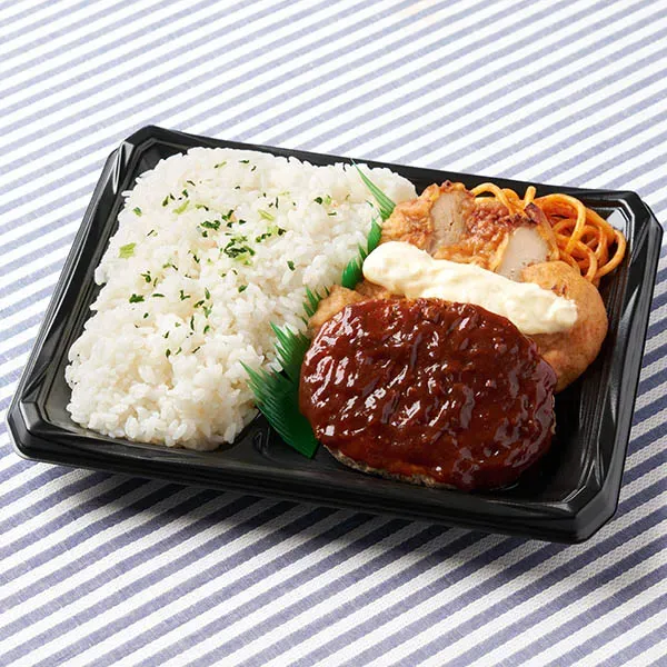 곱배기 밥! 데미그라스 함박스테이크 & 가라아게 도시락
