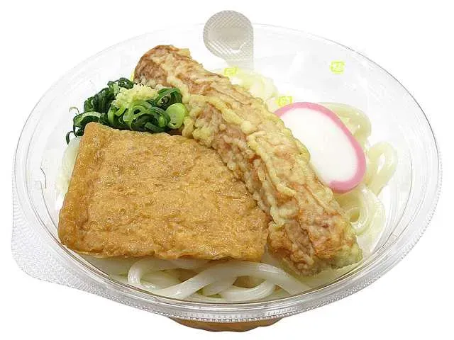 Fragrant Dashi Cold Kake Udon with Kitsune Fried Tofu and Chikuwa Tempura