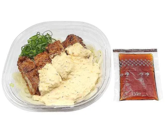 Cold Bukkake Udon with Chicken Tempura and Tartar Sauce