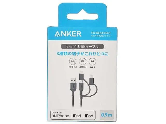 ANKER 3-in-1 Charging and Sync Cable 0.9m