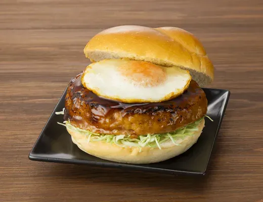 Soft-Boiled Tsukimi Chicken Meatball Burger