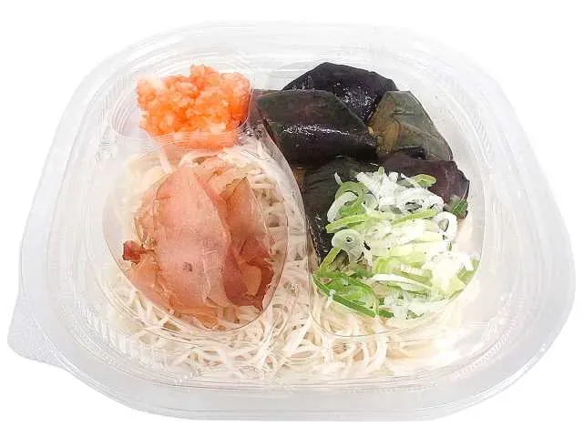 Chilled Bukkake Somen with Fried Eggplant