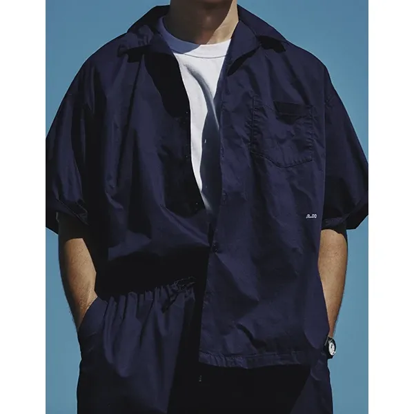 Open Collar Short Sleeve Oversized Shirt Navy “A.H”