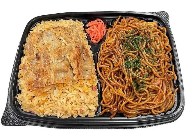 Fried Rice Topped with Meat & Yakisoba Bento