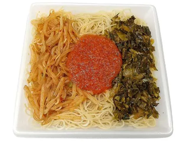 Fried Rice Vermicelli with Takana Greens and Kanefuku Spicy Cod Roe