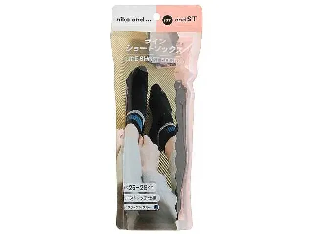 ニコアンド ラインソックスショート BK