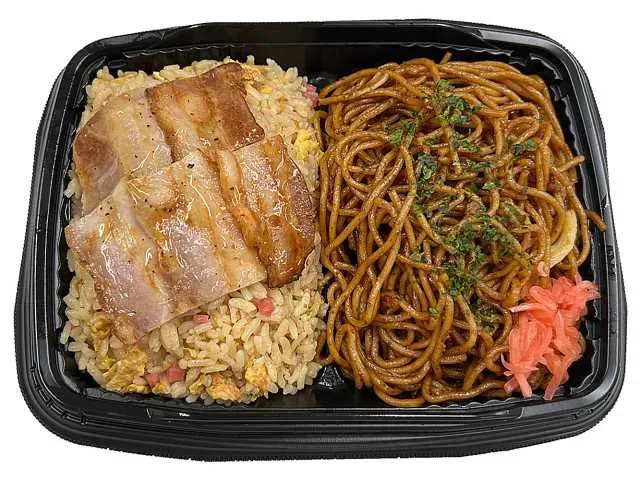 Meat-Topped Fried Rice & Yakisoba Bento