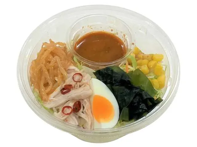 Spicy Ramen Salad with Steamed Chicken and Soft-Boiled Egg